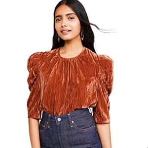 Burnt Orange crushed velvet puff sleeve top
